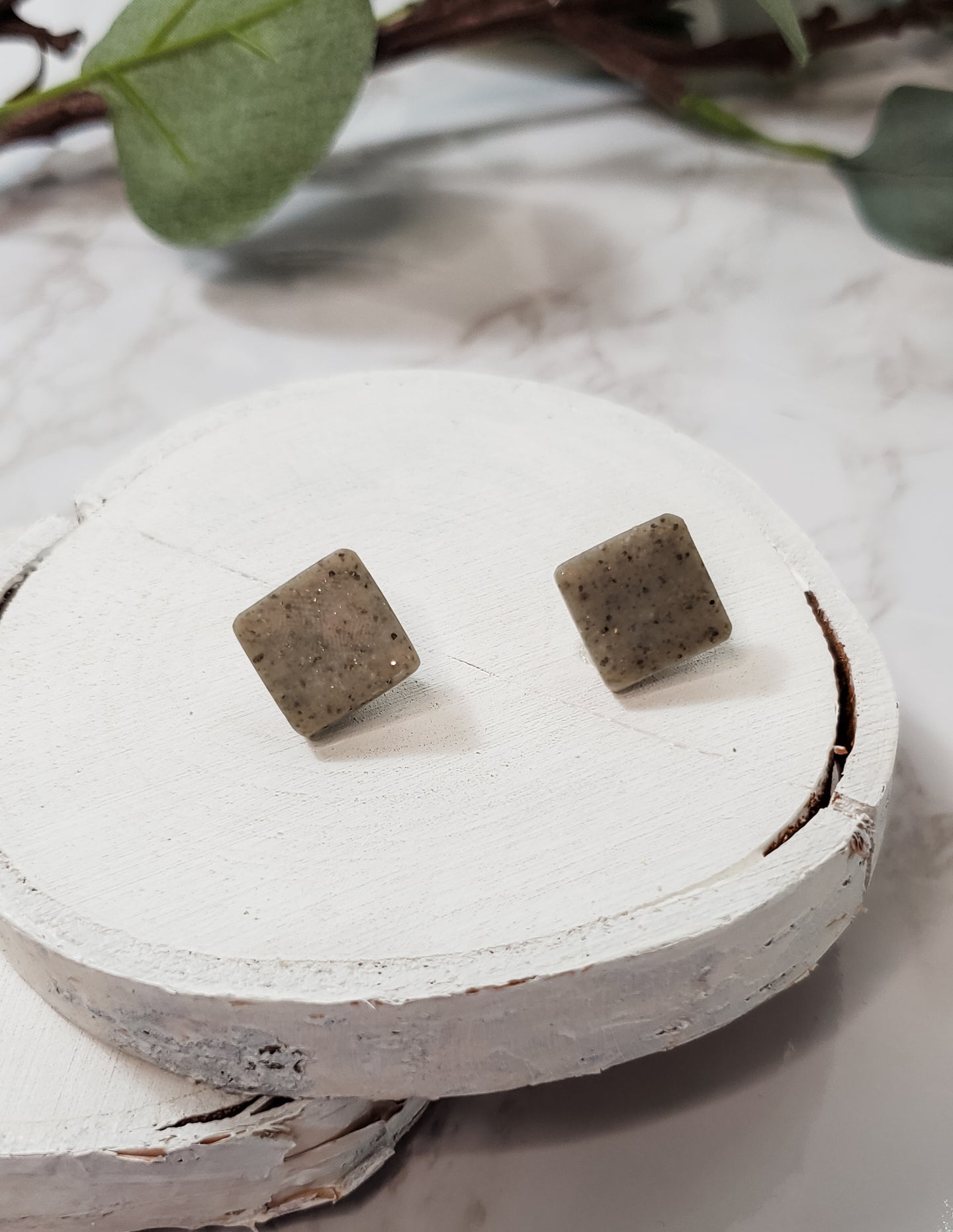 Dark Granite Diamond Stud Earrings